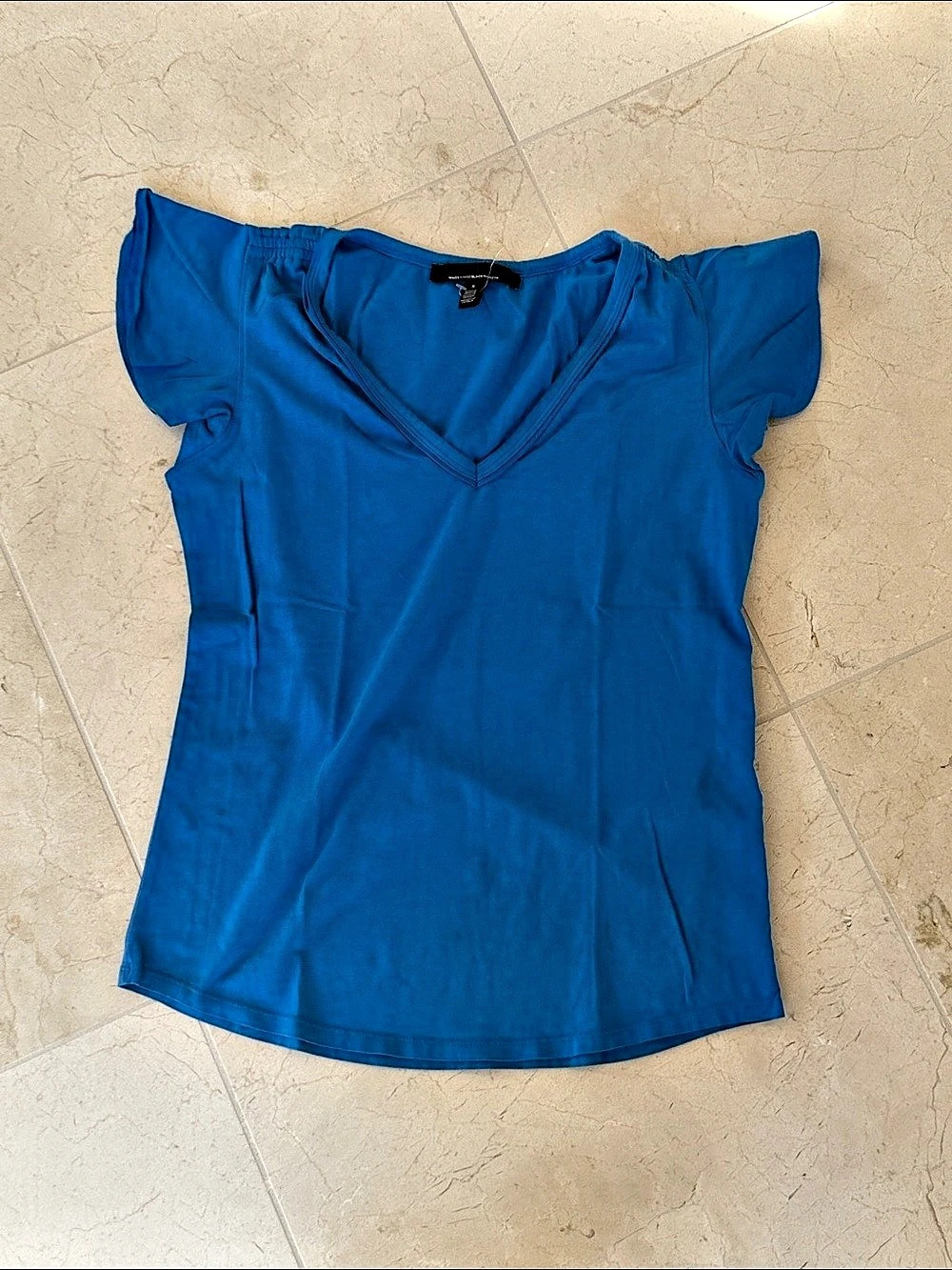 White House Black Market Flutter-Sleeve V-Neck Top Blue Small